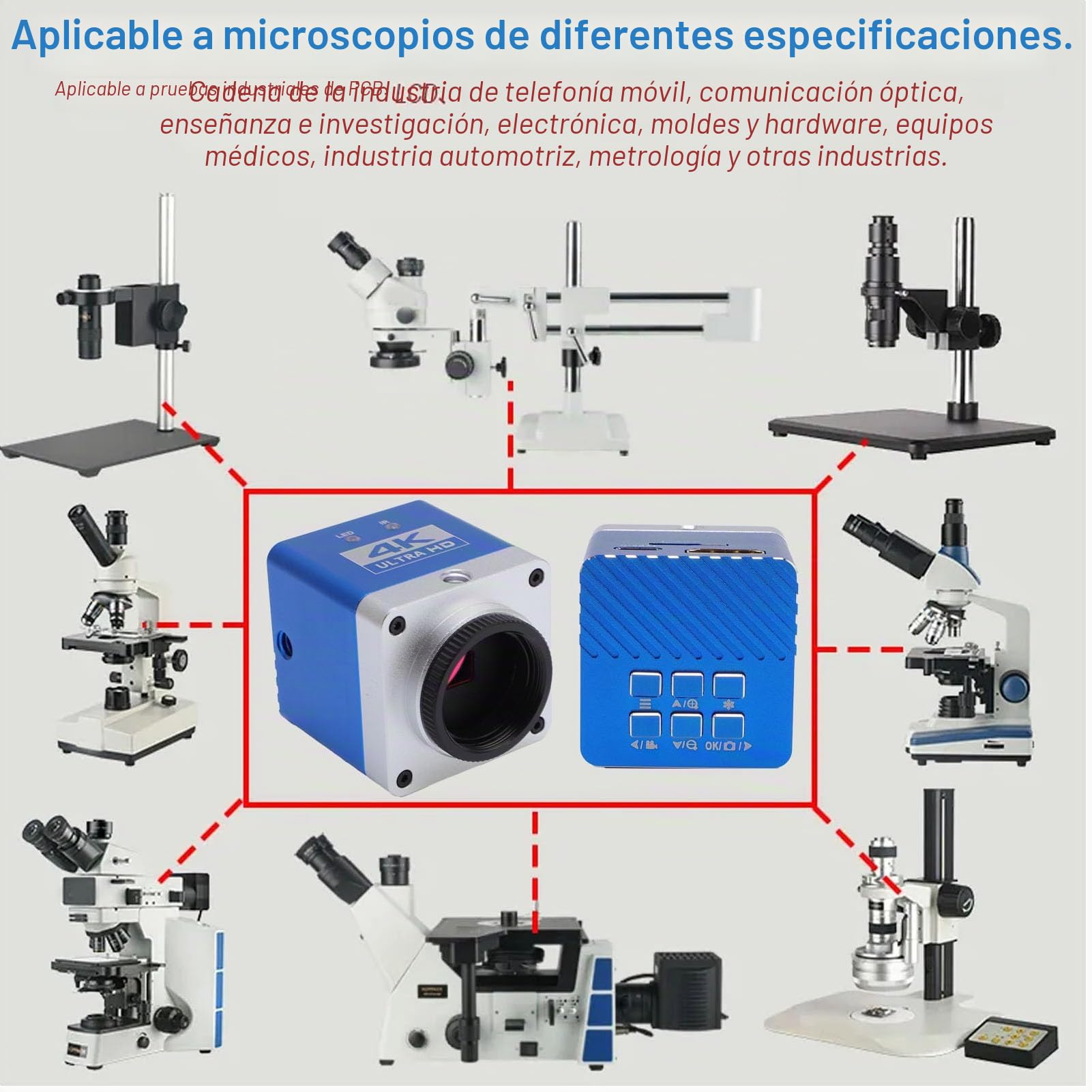 Cámara de Microscopio Digital, Cámara de Microscopio de Industria Electrónica 4K HD, con Sensor CMOS de 8.3MP 1/1.8 Pulgadas, Zoom Digital 4X, Interfaz de Pantalla HD, Salida USB