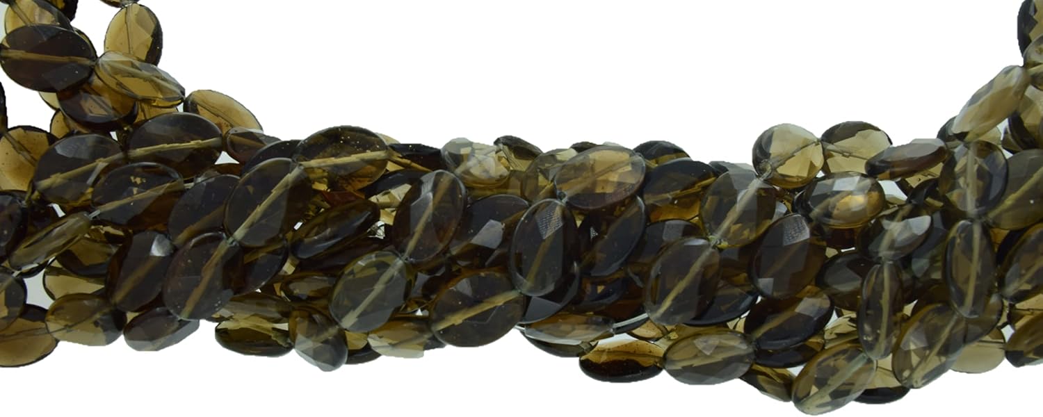 Smoky Quartz (Light) Faceted Oval Shape Gemstone Beads for Jewelry Making, Jewelry Supplies, Smoky Quartz Beads 13x18mm Size, 1 Strand Each of 16" Length