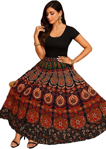 MATKEWALAZ Women's Cotton Jaipuri Sanganeri Print Fashion Skirt, Maxi Skirt,