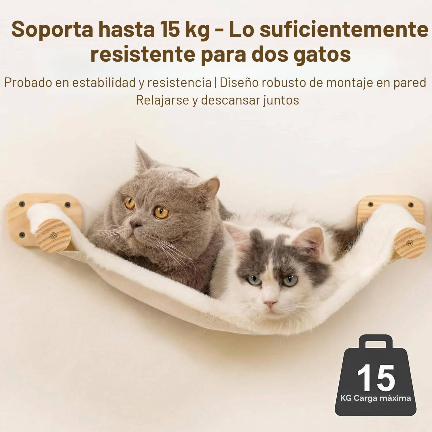 Hamaca para gatos, cama y percha montada en la pared, muebles de pared para gatos con 2 escalones, estantes de madera para gatos, para dormir, jugar, escalar, descansar