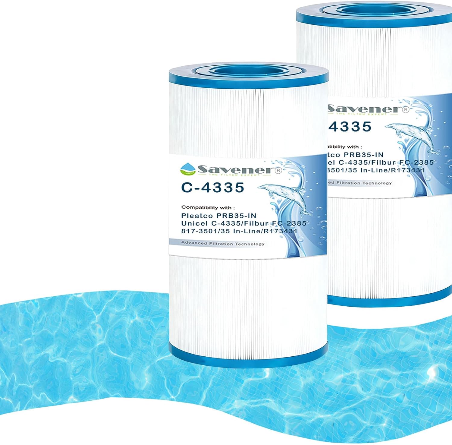Savener® C-4335 Hot Tub Spa Filter Cartridge, Compatible with PRB35-IN, Unicel C-4335, Filbur FC-2385, Guardian 409-219, 817-3501, 35 in-Line, R173431, FW-PFC-PRB35, FD2002, 35 Sq. Ft, 2 Pack