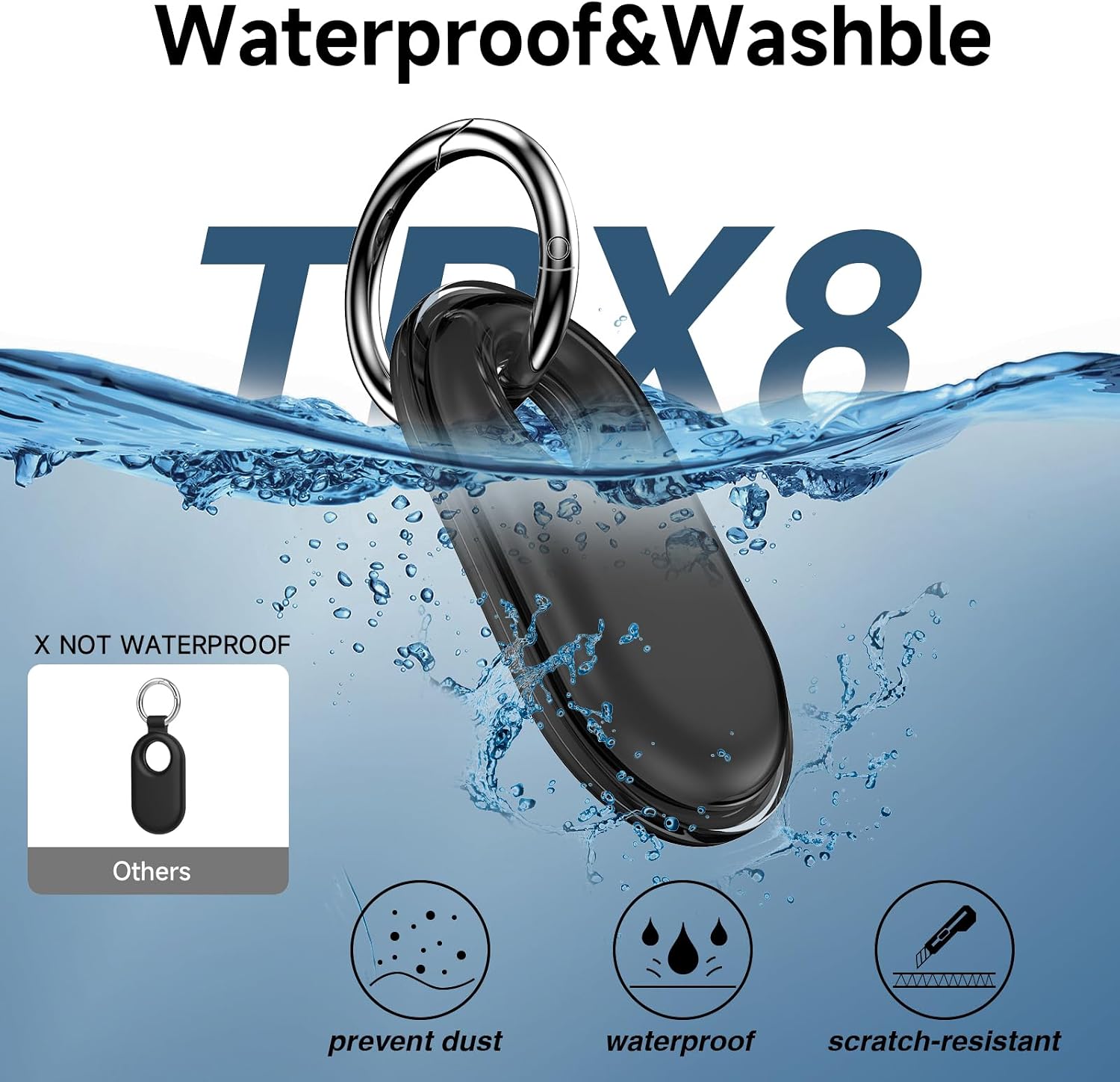 for Samsung Galaxy SmartTag2 Case with Keychain, 4 Pack Full-Wrapped IPX8 Waterproof TPU Case for Galaxy Smart Tag 2 with Key Ring for Keys, Wallet, Luggage, Pets (Black/Clear/Pink/Blue) image 3