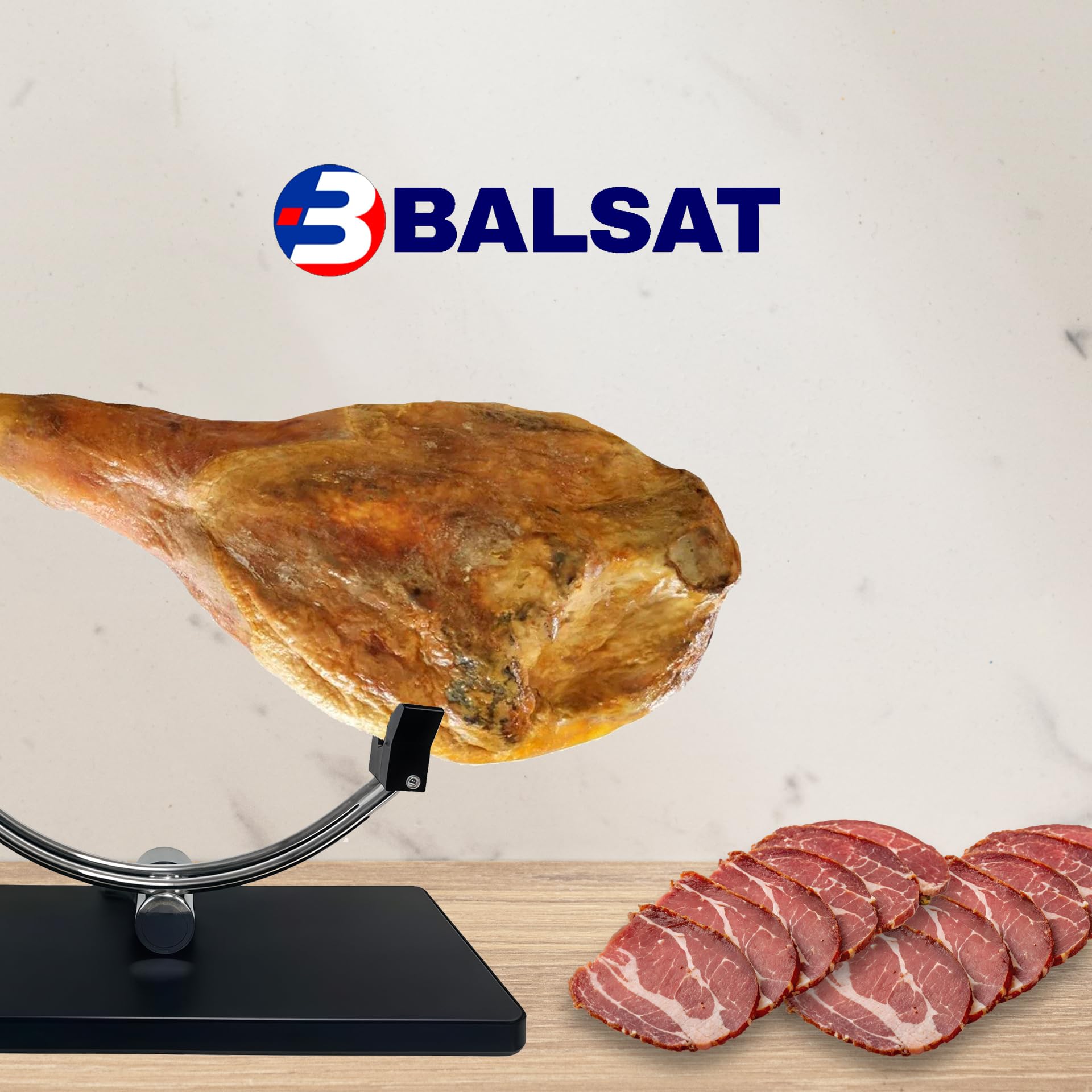 BALSAT | Jamonero de Fibra de Polietileno | 495x240x25mm | Soporte Jamonero con Anclaje y Estructuras de Acero Inoxidable | Base para Jamón Antideslizante | Jamonero Negro Fácil de Limpiar