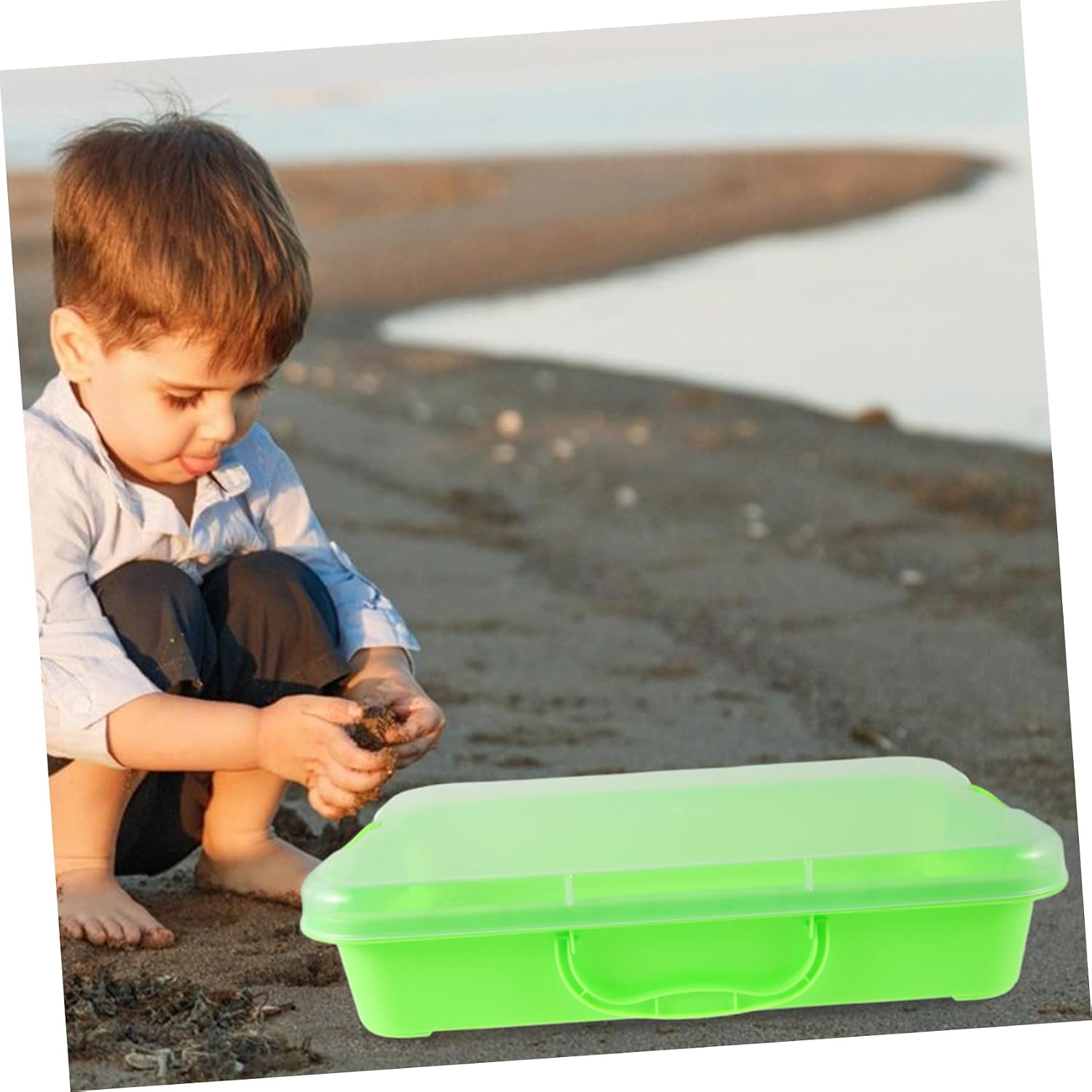 Portable Plastic Sandbox for Space Themed Storage Container for Arts Crafts and Sand Light Green