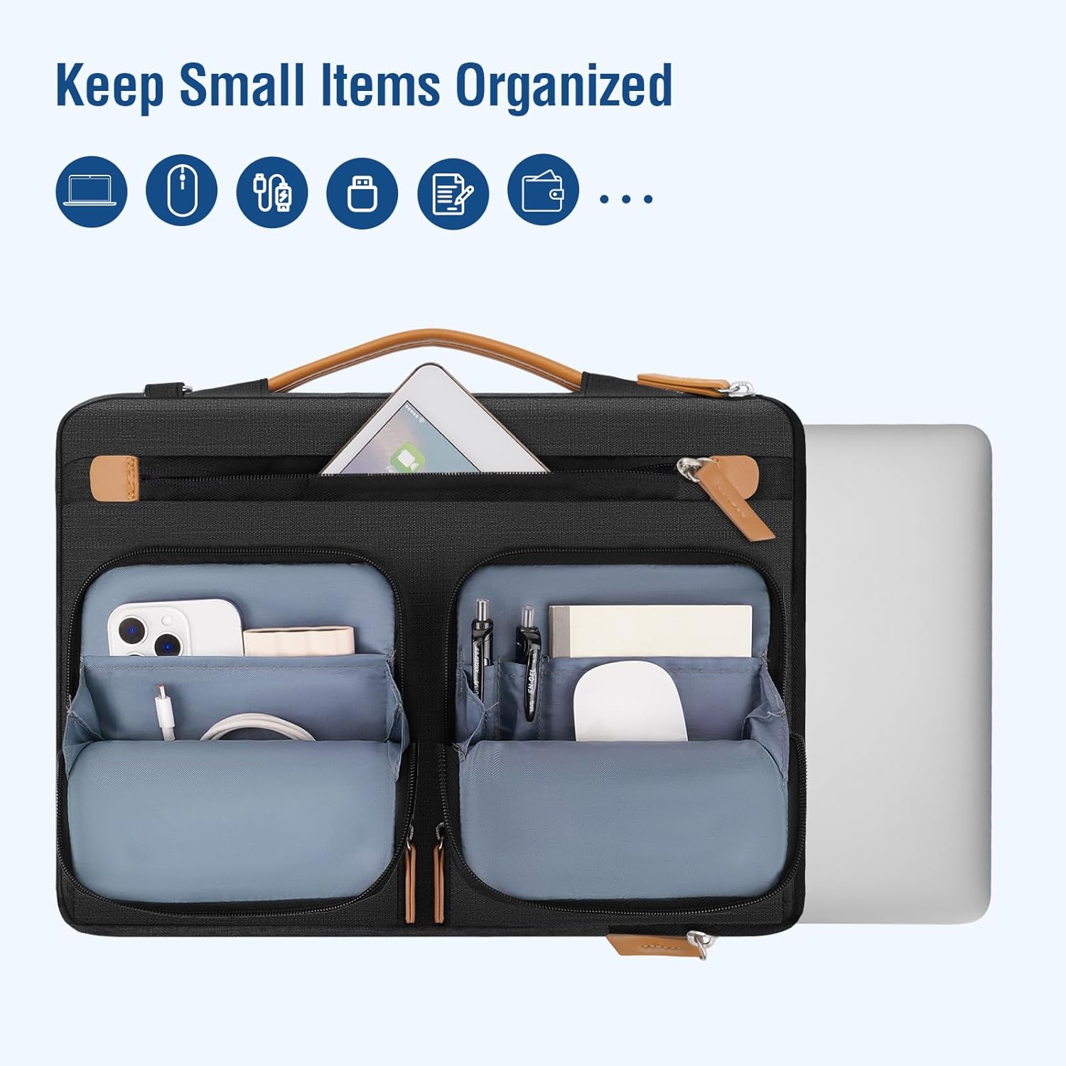 MOSISO 360 Protective Laptop Shoulder Bag, 15-15.6 inch Computer Bags Compatible with MacBook Pro 16, HP, Dell, Lenovo, Asus Notebook, Side Open Messenger Bag with 4 Accessory Pockets & Belt, Black - Image 4