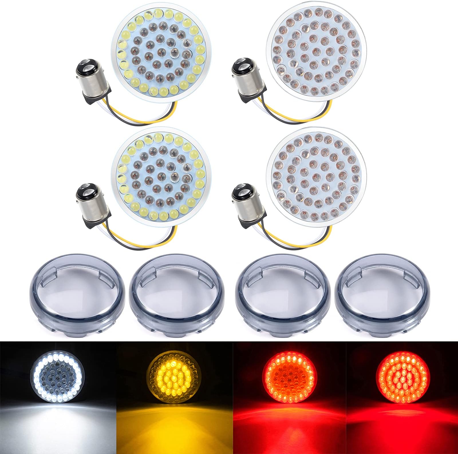 Amazicha 2 Inch LED 1157 Bullet Front Rear Turn Signal Lights Inserts,Tint Smoke Lens Cover Compatible for Harley Touring Softail Dyna Sportster