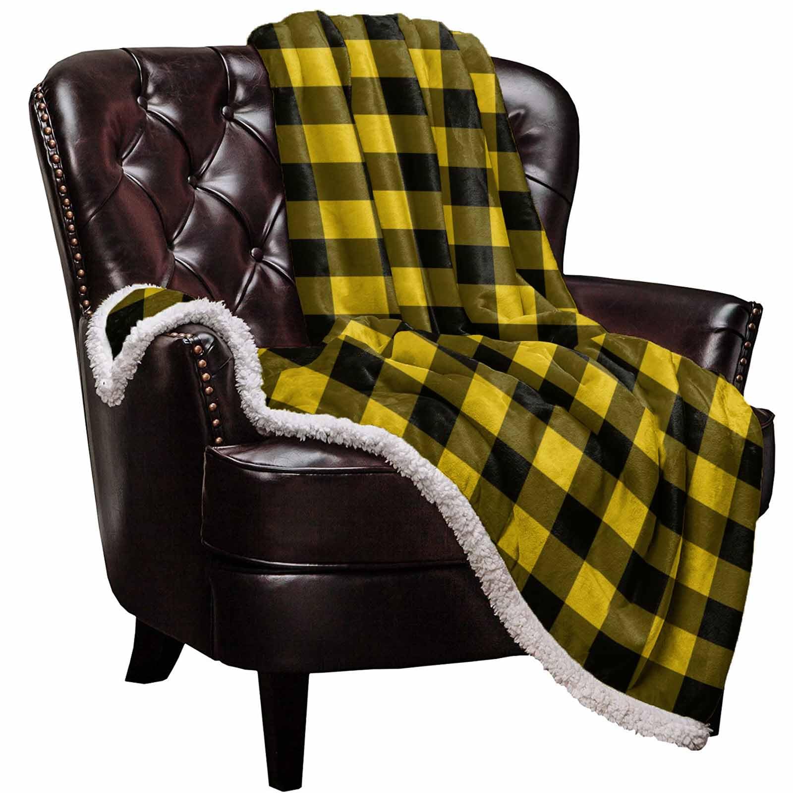 Amazon.com: Sherpa Throw Blankets Yellow Buffalo Plaid Flannel