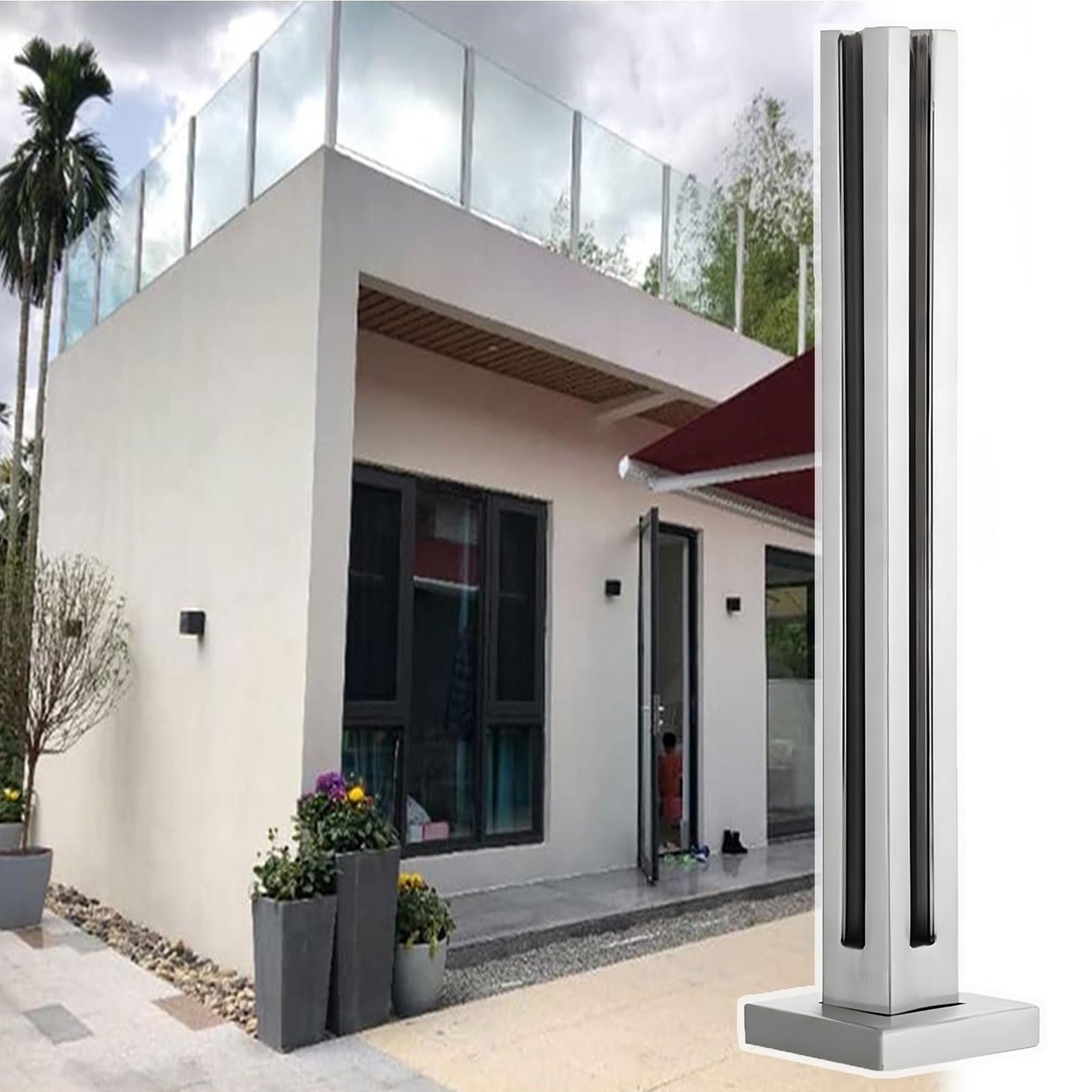 Poteau garde-corps acier inoxydable 125cm avec support en verre design