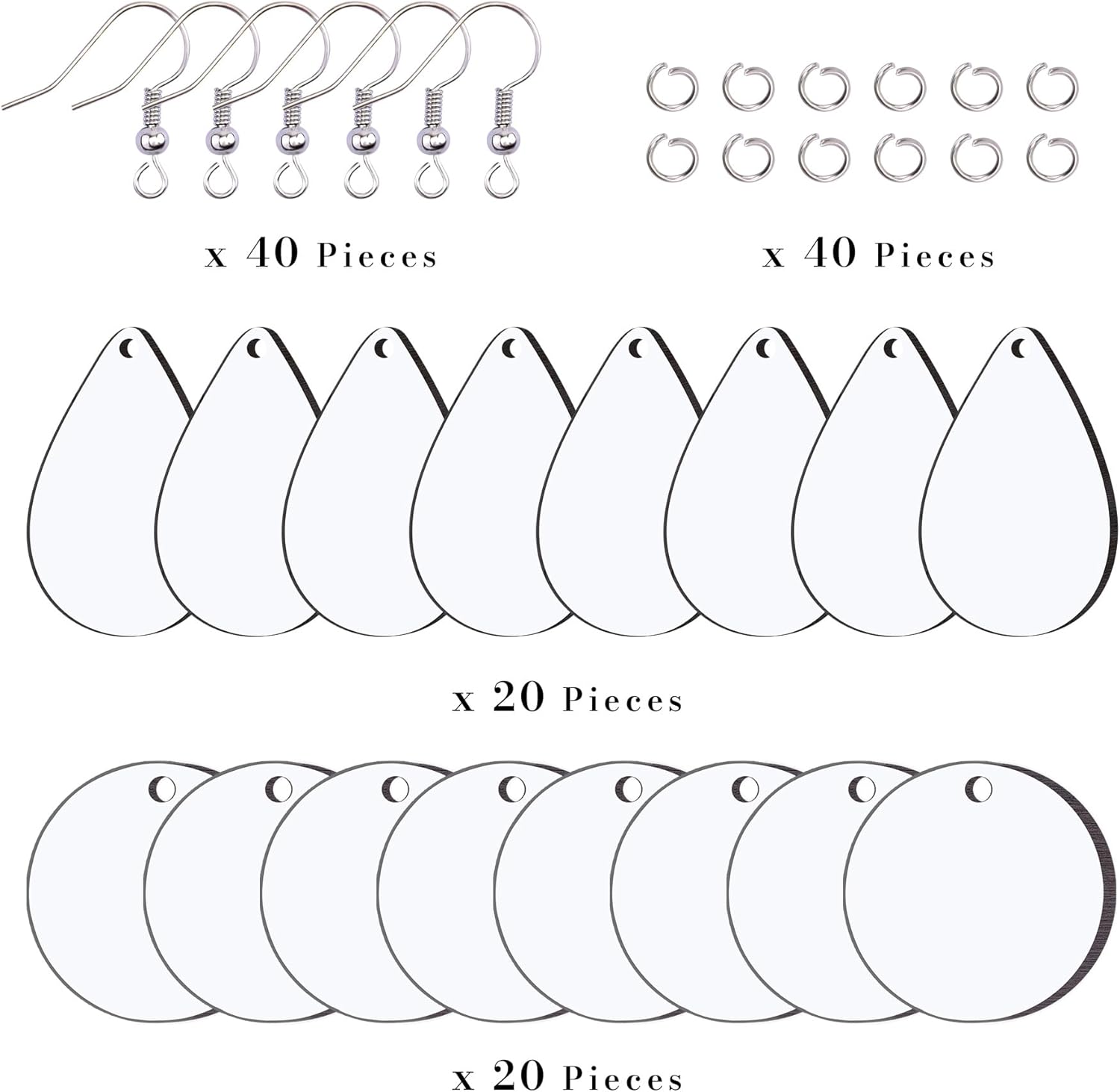 Duufin 120 Pcs Sublimation Earring Blanks with Earring Hooks and Jump Rings Heat Transfer Earrings Blank Unfinished MDF Round Teardrop Sublimation Blanks for Christmas Valentine Halloween Women DIY - Image 3