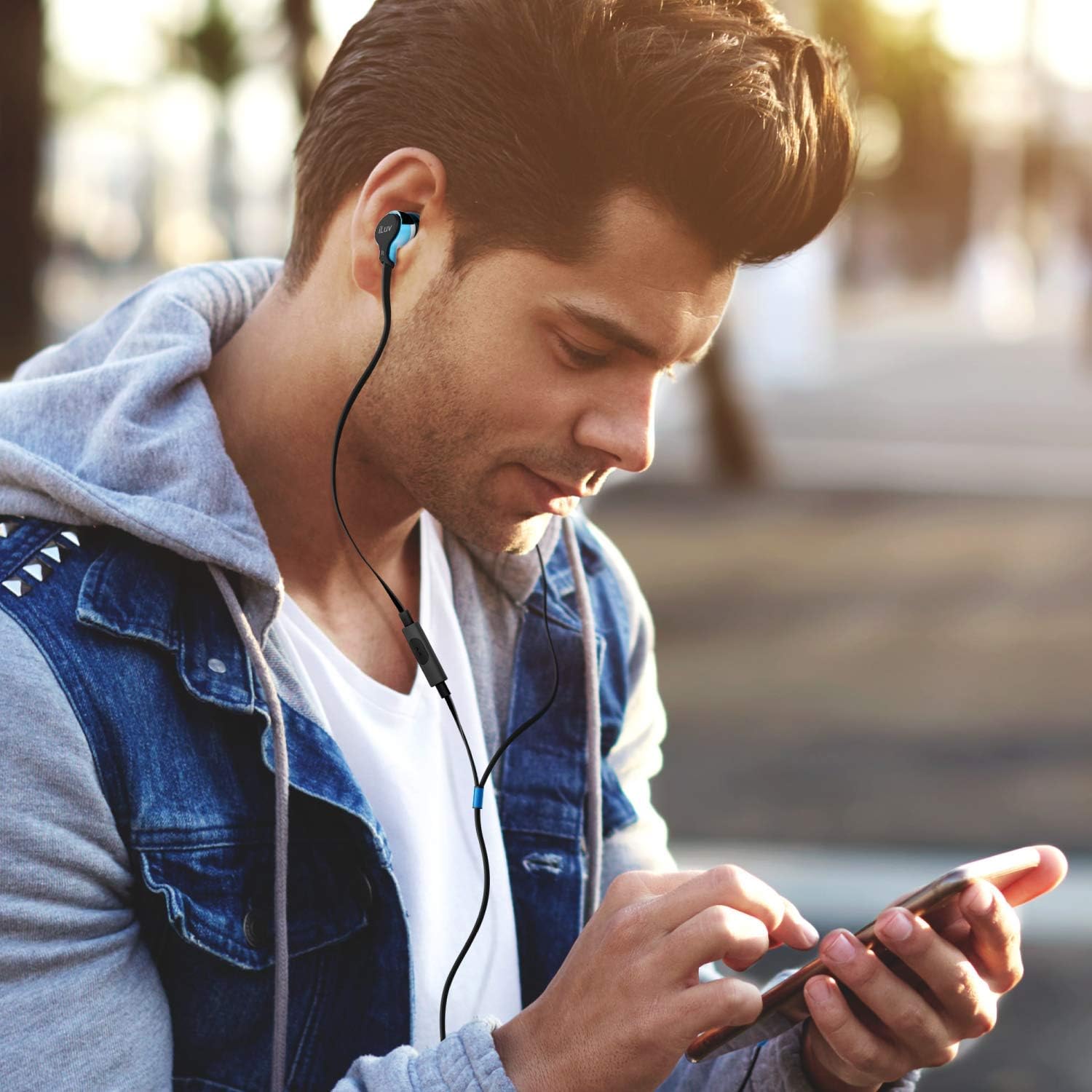 iLuv Flat Wire Tangle-Free In-Ear Earphones; High-Quality Speakers, Deep Bass, Precise Treble, Metallic Finish, Lightweight, Noise Isolation, 3 Ear Tip Sizes; Compatible with Apple & Samsung (iEP314)