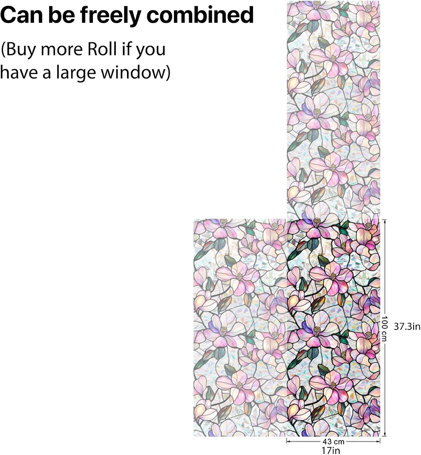 Stained Glass Sunroof Film Car, Pink Mangnolia Rainbow Decorative Privacy Window Film Patterns, Sunroof Decal for Car, Sun Protection Rainbow Window Cling, 17" x 39.4"
