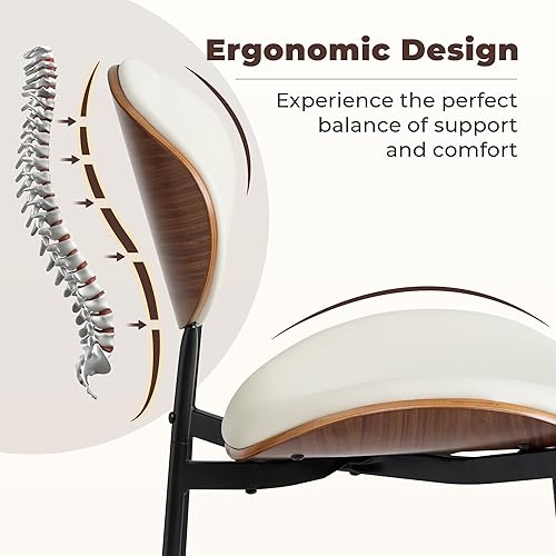 Miniatura 3 de BedsPick Mid-Century - Juego de 4 sillas de comedor modernas tapizadas de piel sintética con respaldo de grano de nogal, sillas de cocina de madera