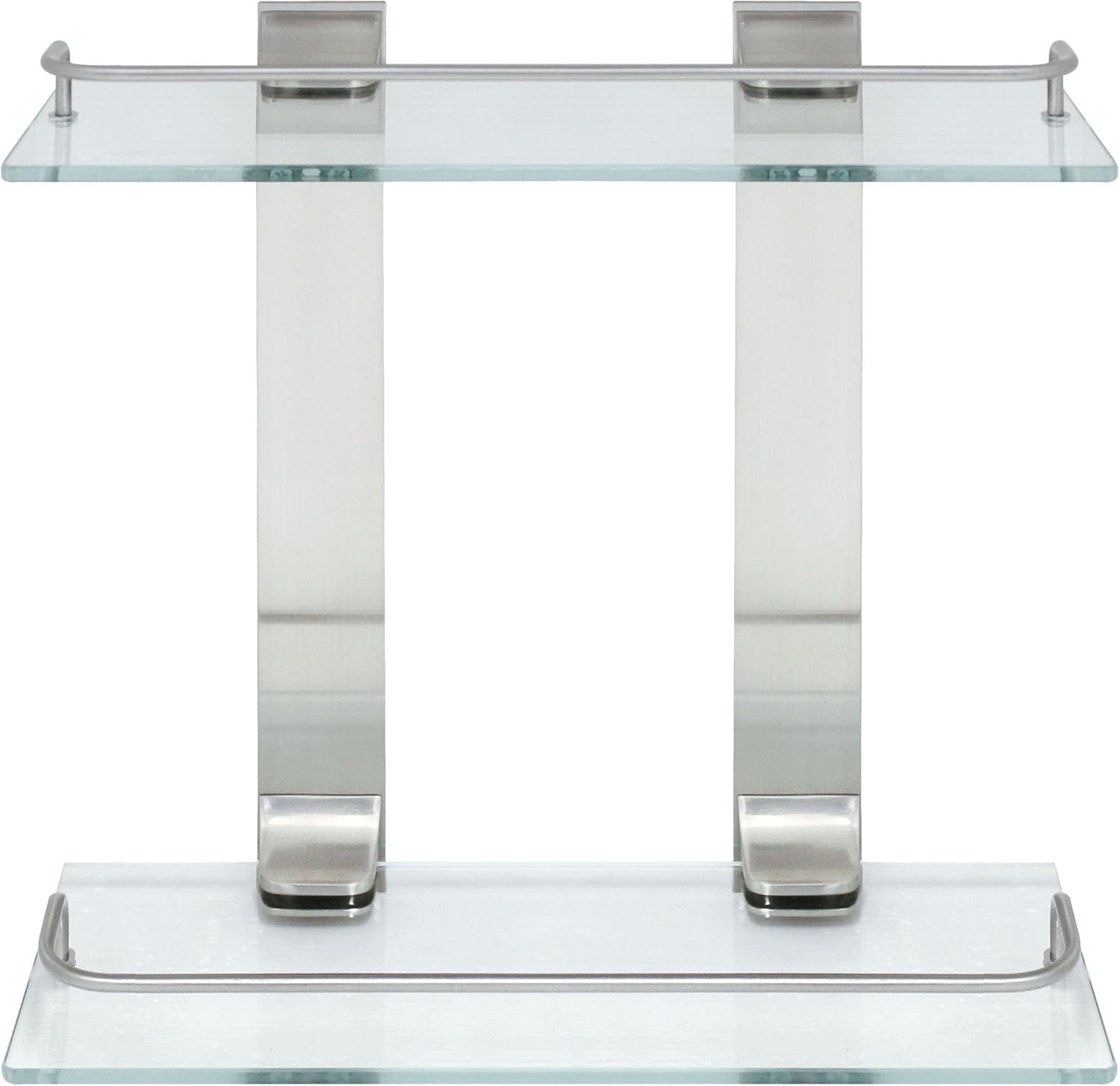 Double Glass Wall Shelf with Rail – Satin Nickel – 5 Year Warrantee