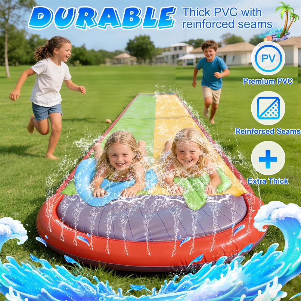 Wasserrutsche Garten für Kinder 19.7ft 600cm mit 2 Bodyboard Doppelrutsche eingebautem Sprinkler Outdoor