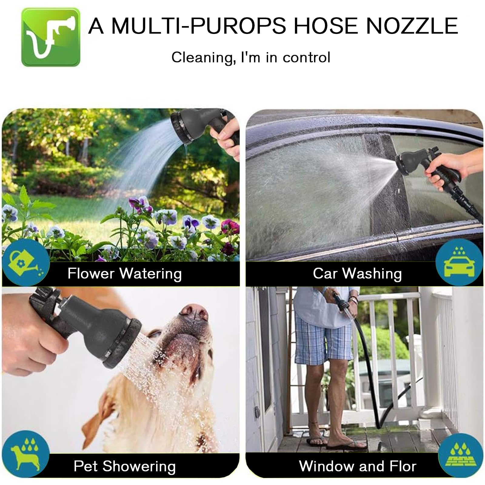 Tubo Acqua Giardino 60 Metri Tubo Estensibile da Giardino, Canna Acqua Giardino con 8 Funzioni Pistola, Tubo Irrigazione con Raccordi in Ottone da 1/2" e 3/4" Attacco (60M,Verde)