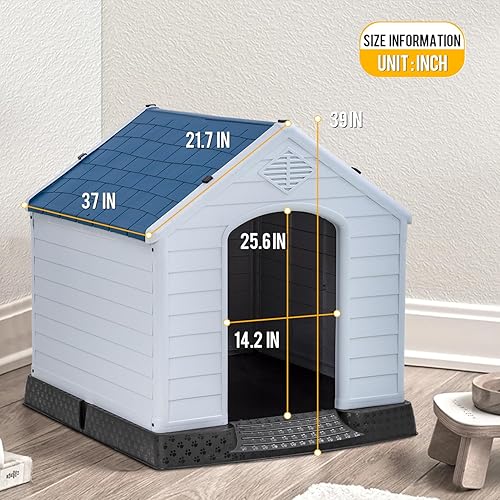 Vista 23 de FDW Casa para perros para interiores y exteriores, duradera, ventilada, impermeable, de plástico, para perros pequeños, medianos y grandes