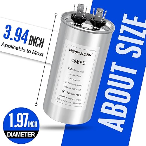 Miniatura 72 de Condensador de 50 uF/MFD para CA, 370 o 440 VCA CBB65 Condensadores redondos de doble carrera para funcionamiento del motor de CA, arranque