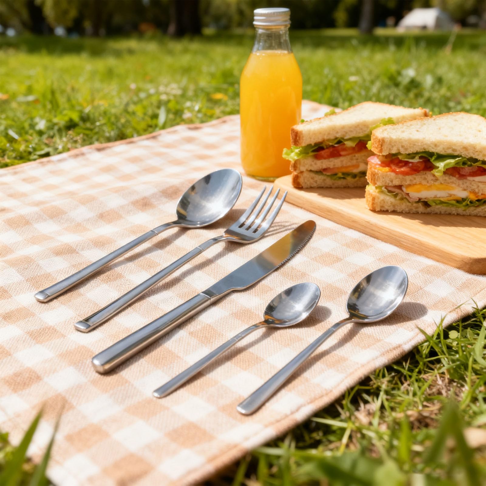 Set di cucchiai e forchette in acciaio inossidabile per 6 persone con forchette da cena, cucchiai e cucchiai da dessert, posate lucidate a specchio, set di utensili (argento)