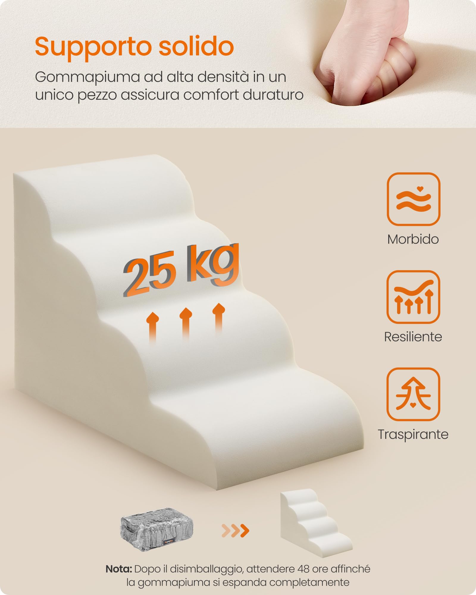 Feandrea Scala a 4 Gradini per Cani, Velluto Goffrato, Pendenza per Letto, Divano, Scaletta per Animali Impermeabile e Antiscivolo, Copertura Sfoderabile e Lavabile, Grigio Tortora PPS014GD01