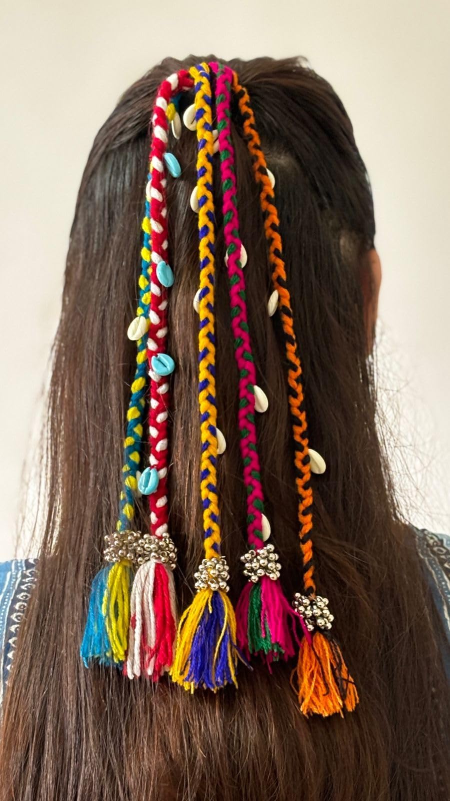HENIRAG Navratri Look Hair braids with Rubber Bands Girl and Women, Hair Accessory for Everyday Style and Rainbow Braids Extensions Hair Color | Boho Chic Style (1pcs,Multi)