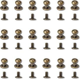 30Set Bronze Round Head Button Stud Rivet, 6mm Chicago Screws, Rivets for Leather Work Screw Back Spots Screw Studs Nail Rivet Repairs Replacement for DIY Belt Wallet Jacket Leather