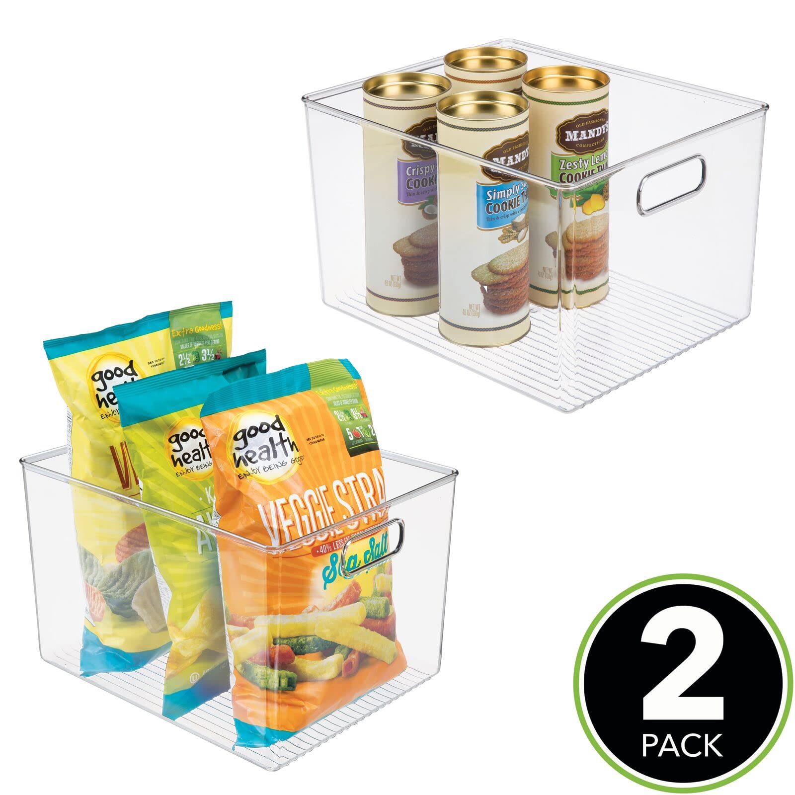 mDesign 2er-Set Aufbewahrungsbox mit Griffen – hohe Kühlschrankbox zur Lebensmittelaufbewahrung – Ablage aus Kunststoff für den Küchen- oder Kühlschrank – durchsichtig