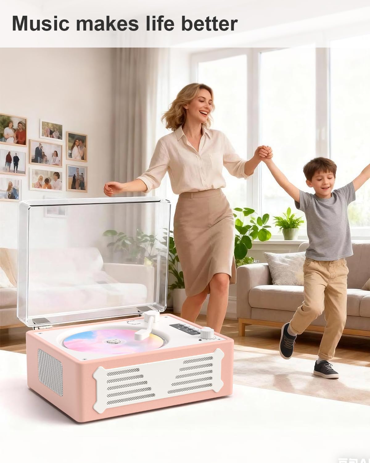 Portable CD Player for Home, Retro Bluetooth CD Players Rechargeable, Wireless Desktop Boombox with Dual HiFi Speakers, LCD Screen Display, USB Type-C AUX-in, Headphone Jack, Pink(No Remote Control)