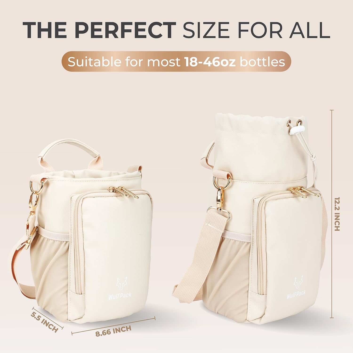 WulfPack Magnetic Gym Bag, Magnetic Bottle Bag, Water Bottle Carrier Holder with Large Phone Pockets, Large Pockets, Gym Bag, Work, and Sports (Crème) - Image 3