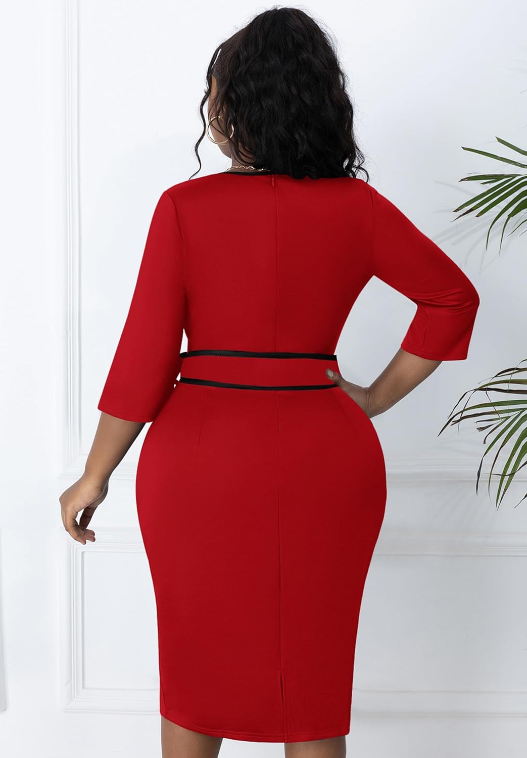 FANDEE Plus Size Women's Church Dresses Vintage Bodycon Elegant 3/4 Sleeve Pencil Dress - Image 6