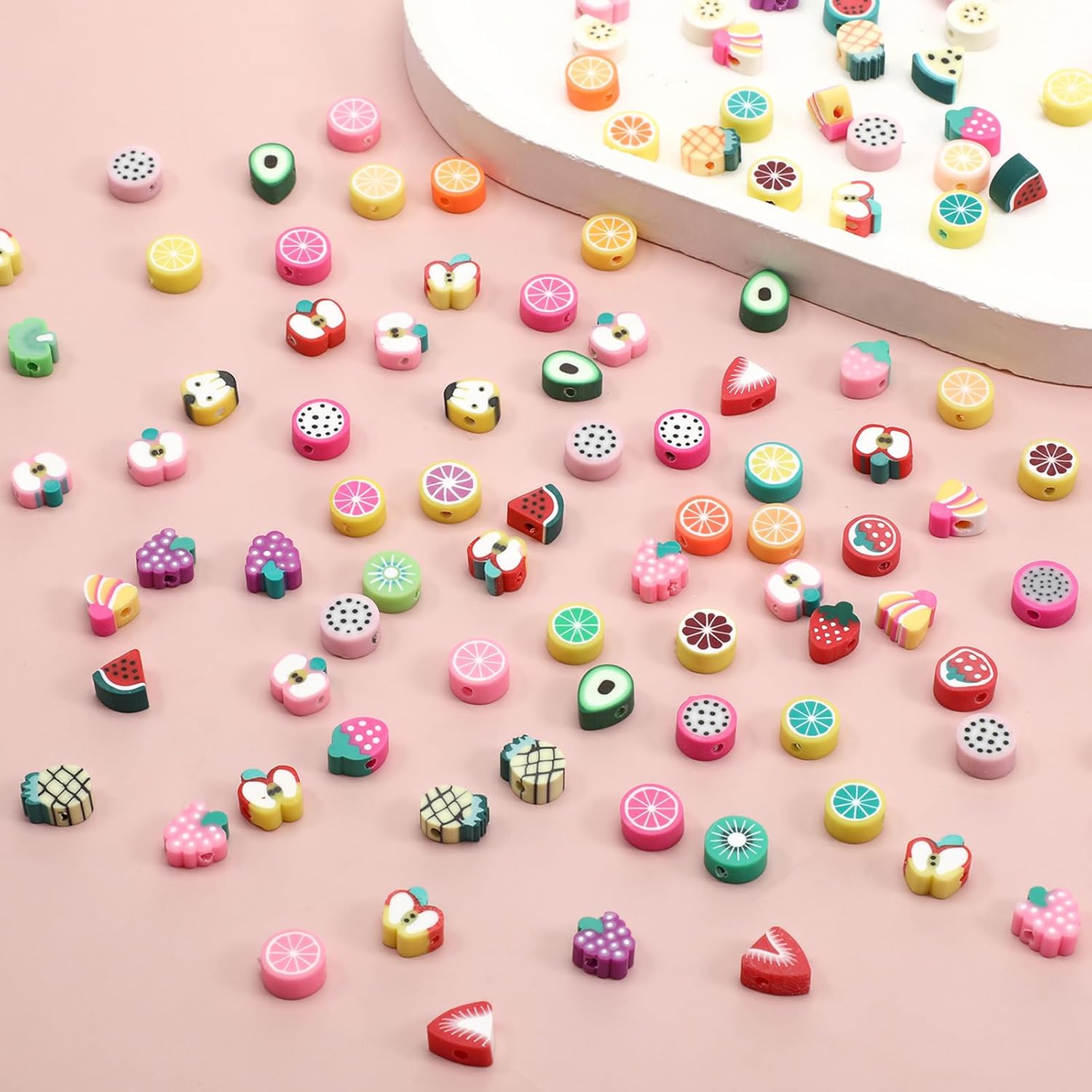 200Pcs Mixed Fruit Beads, Polymer Clay Spacer Beads, Fruit Charm Bead Clay Kit, Fruits Bead for Jewelry Making Fun Charms for DIY Necklace Earrings Bracelet, Necklace - Image 7