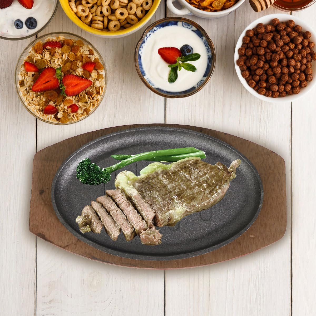 Luxshiny Sartén Plancha Teppanyaki Antiadherente Para Carne 10.6X6.5 Pulgadas Sartén Para Parrilla De Hierro Ligera Y Portátil Ideal Para Barbacoa En Casa