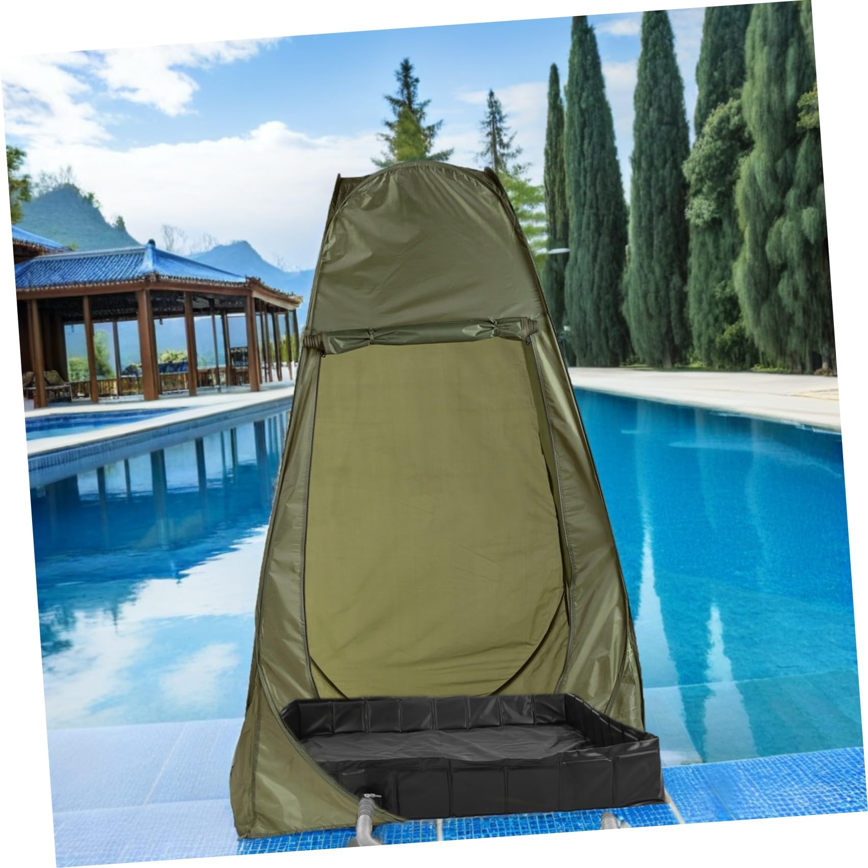 DOITOOL Plato de Ducha Plegable Cuadrado 104cm X 104cm Negro | Pvc y Pp, Desagüe Desmontable Incluido, para Suelos de Cabina y Uso en Rv