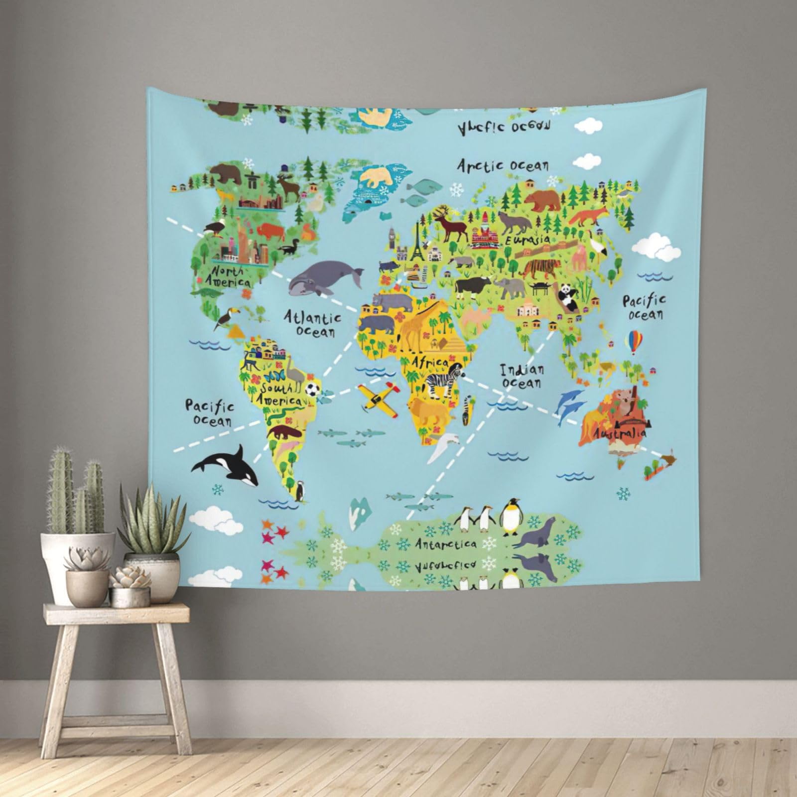 TyEdee Tapestry 60x51inches Soft wall tapestry, Tapestry Wall Hanging for Bedroom Living Room Decor-World Map1