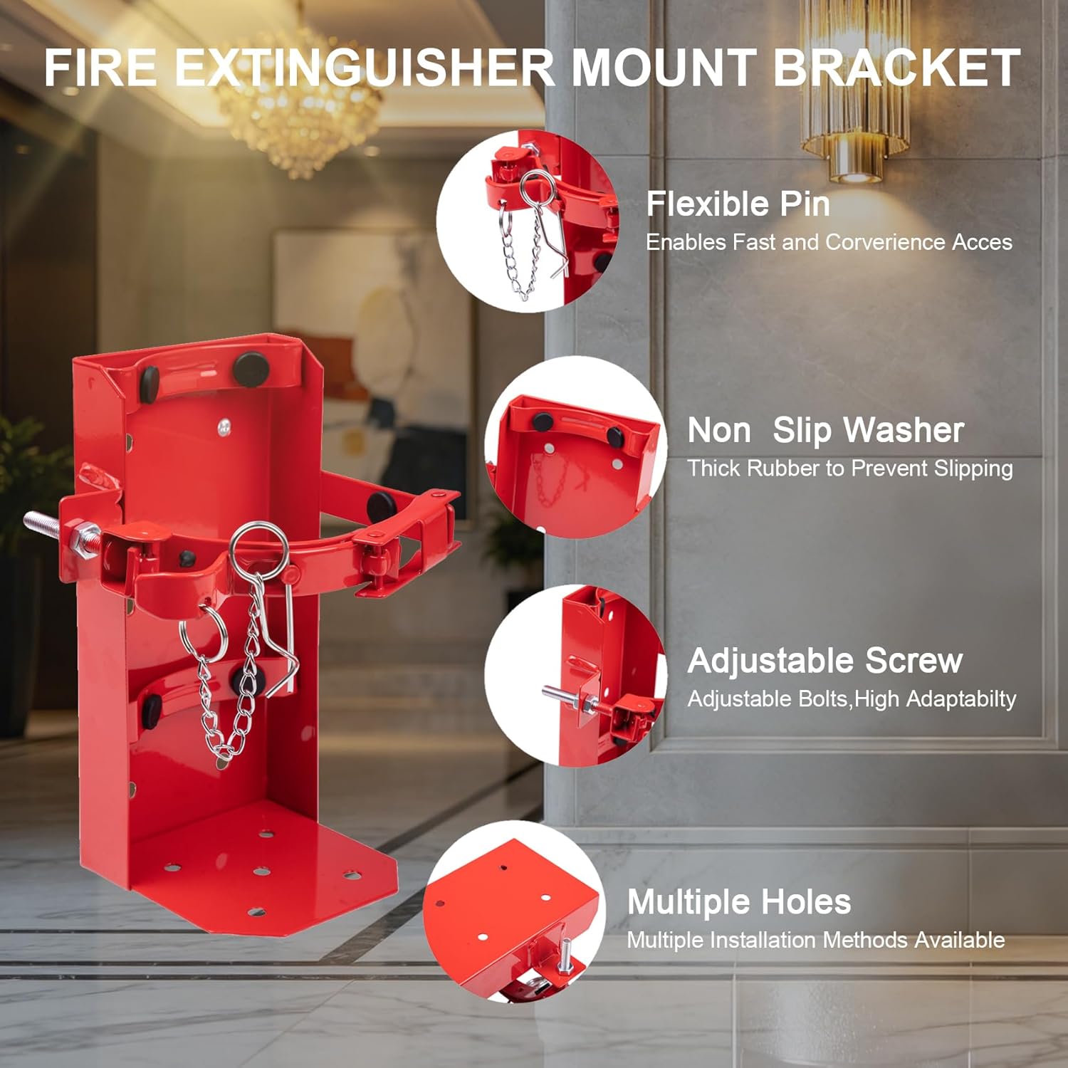 Heavy Duty Fire Extinguisher Bracket,Fire Extinguisher Mount Bracket for 10lb Dry/5lb Co2 Extinguisher,Metal Wall Mount Fire Extinguishers Holder for Vehicle, Boat, Marine, Truck, Home, School (Red)