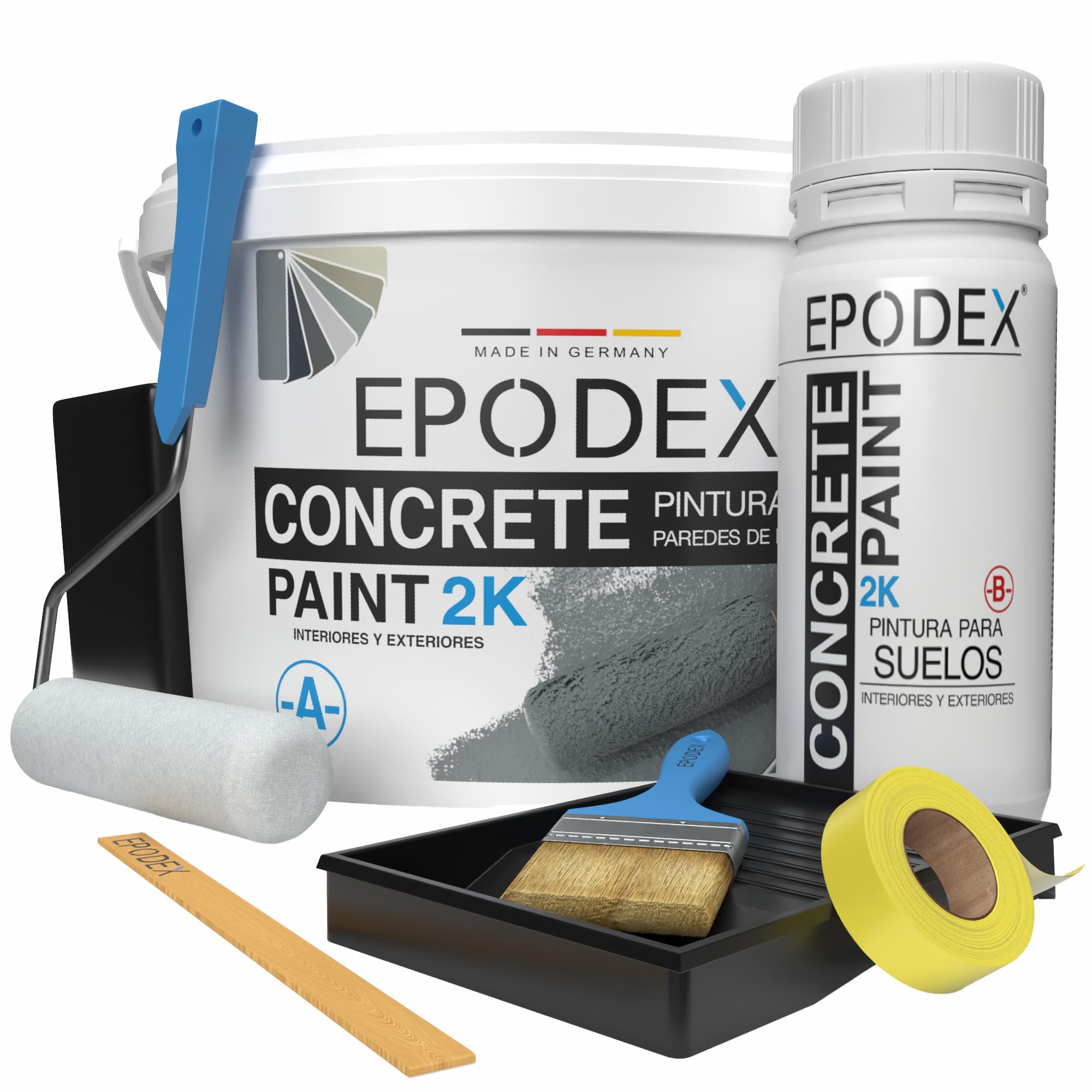EPODEX Pintura para hormigón 2K con accesorios, 12kg - Sand | Pintura epóxica para suelos, Resina epoxi para suelo, Impermeable, Sótano, garaje, taller, Interior - 30m² con 2 capas