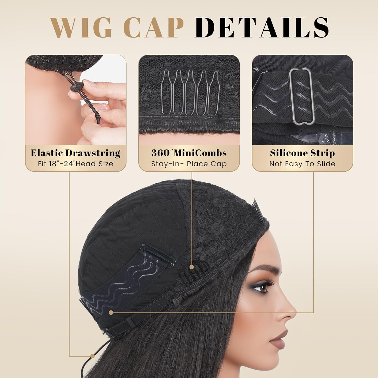 Kinky Straight Half Wig for Women, 3 in 1 Yaki Drawstring Glueless Synthetic Wig, No Lace Clip on Wear and Go Wig, 26 Inch Beginner Friendly Ready to Wear Wigs for Black Women as Human Hair