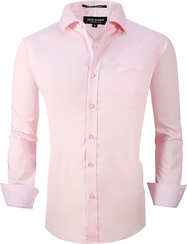 Alex Vando Mens Bamboo Dress Shirts Wrinkle Free Regular Fit Stretch Button Down Shirt