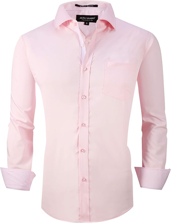 Alex Vando Mens Bamboo Dress Shirts Wrinkle Free Regular Fit Stretch Button Down Shirt