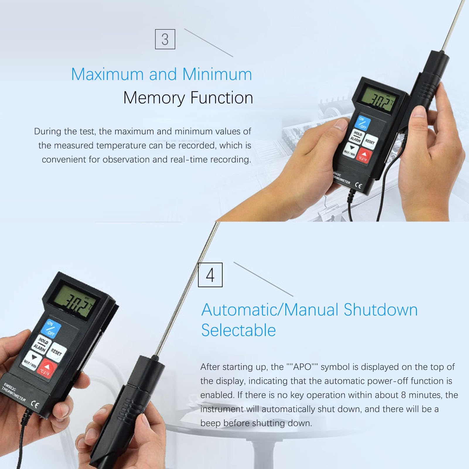 Professionelles Digitales Thermometer mit Fühler Hochpräzises Elektronisches Thermometer Wassertemperatur, EM502C für Lebensmittel Industrie
