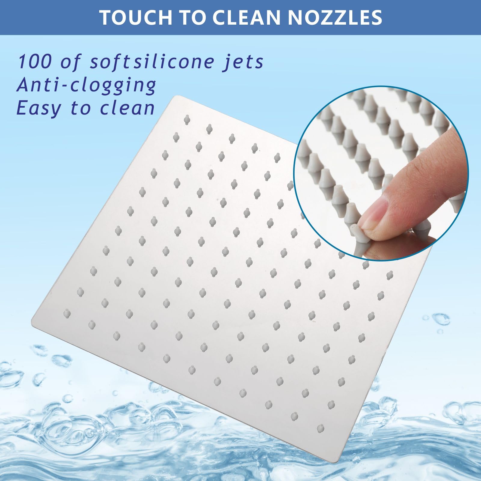 Conjunto de Cabezal de Ducha Tipo Lluvia y Filtro de Ducha Voolan, Cabezales de Ducha de Alta Presión Fabricados en Acero Inoxidable, Cartucho Filtrante para Agua Dura (25cm, Cuadrado)