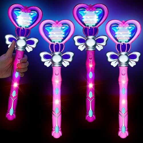 Poen 4 piezas de varita mágica con luz de juguete giratorio de princesa mágica, juguetes sensoriales LED intermitentes, juguetes mágicos para