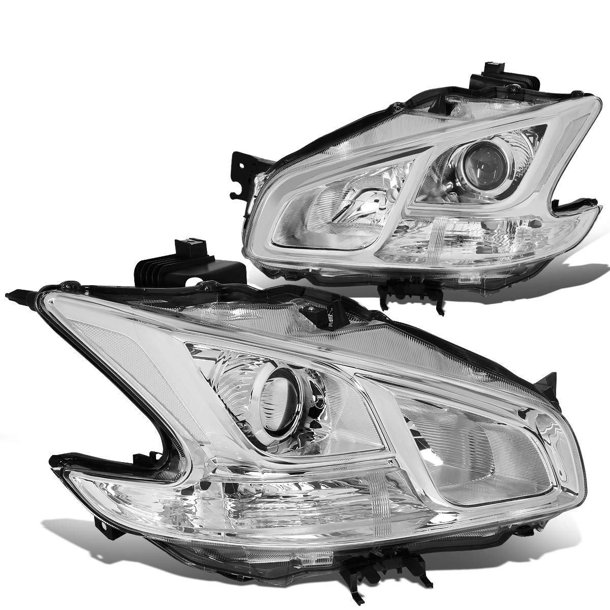 [Halogen Models] Factory Style Projector Headlights Assembly Compatible with Nissan Maxima 09-14, Pair , Chrome Housing