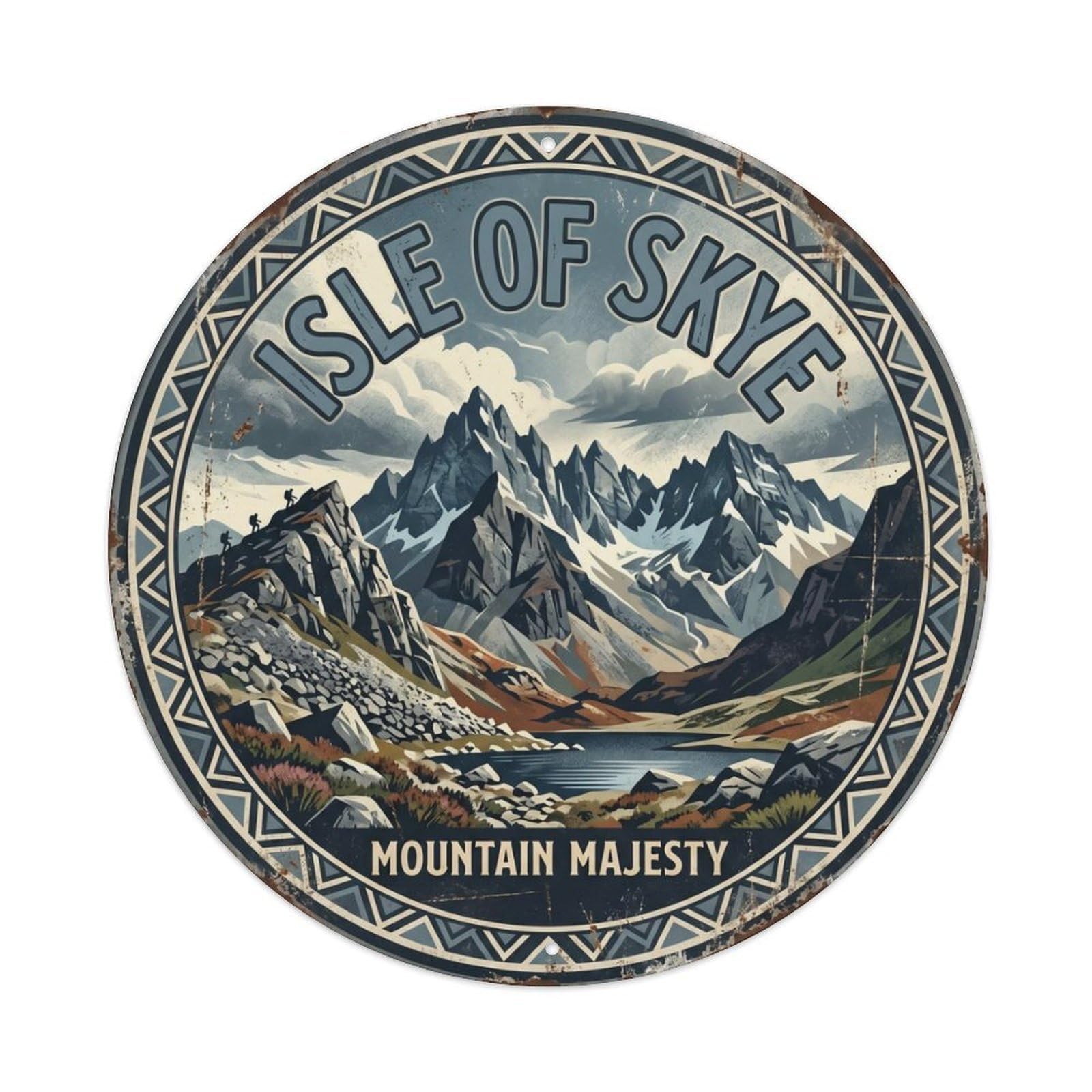 Gtthok Vintage Style-13 Vintage Travel Skye Island Mountains Metal Tin Sign Plaque Wall Decor For Cafe, Club, Garden Round Metal Poster 8X8inch
