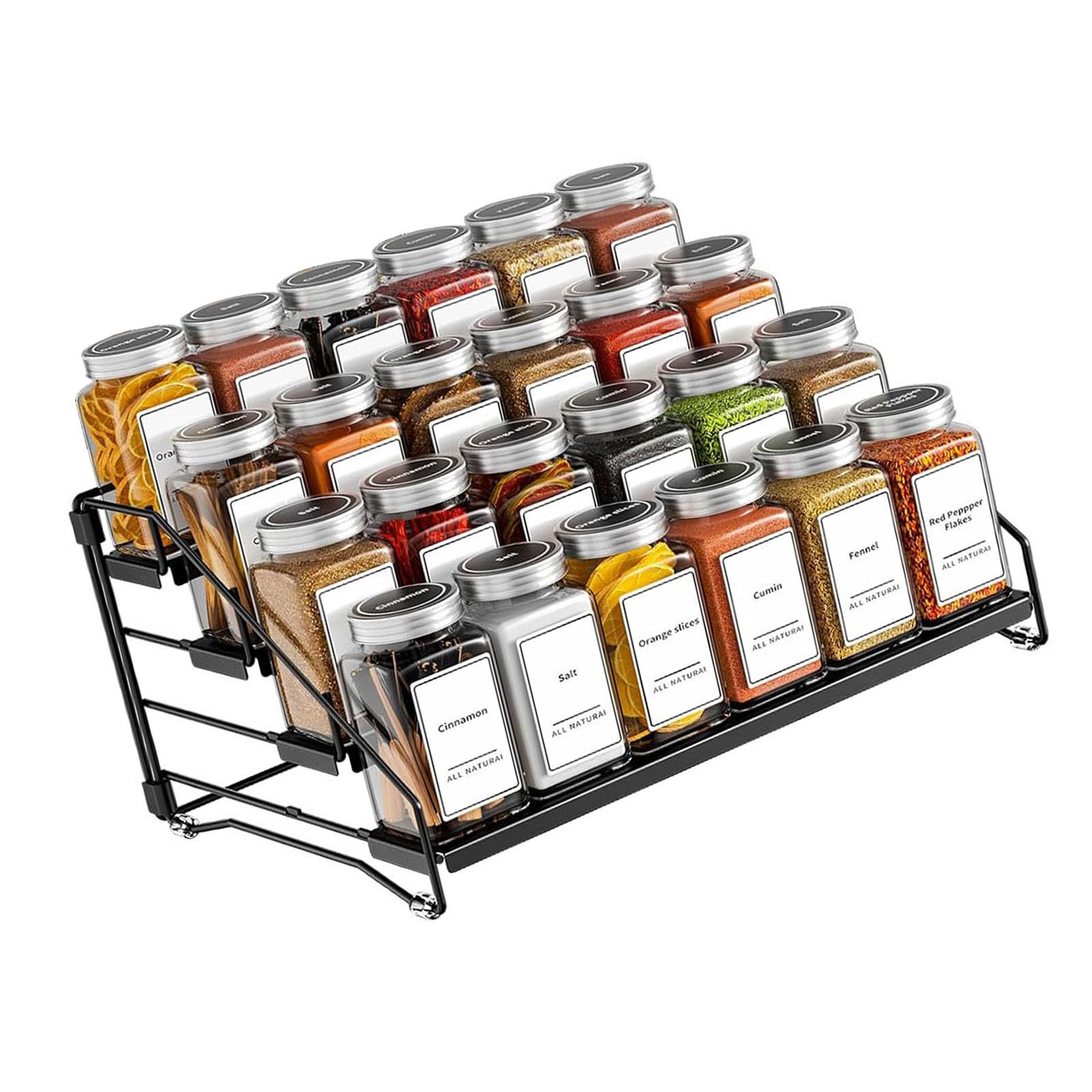 OSNIYAW Space Saving Extendable Seasoning Holder with 4 Customizable Steps Sturdy Metal Frame for Cabinet Use Not Assembly Seasoning Planner