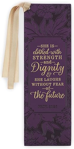 Miniatura 256 de Christian Art Gifts - Separador de piel sintética con cinta de satén y verso bíblico inspirador para mujeres y hombres, Marrón - Proverbios 31 Mujer