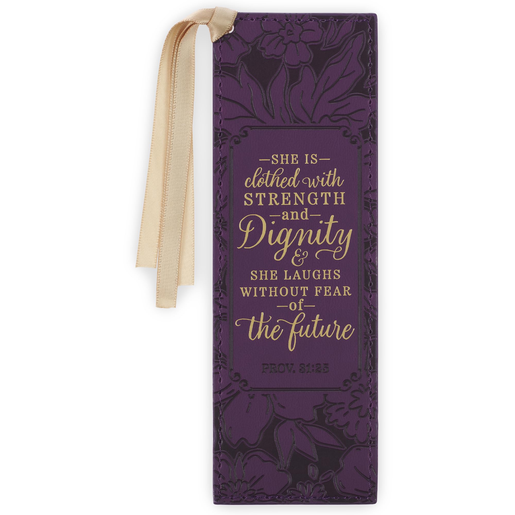 Christian Art Gifts Premium Faux Leather Bookmark: Strength &amp; Dignity