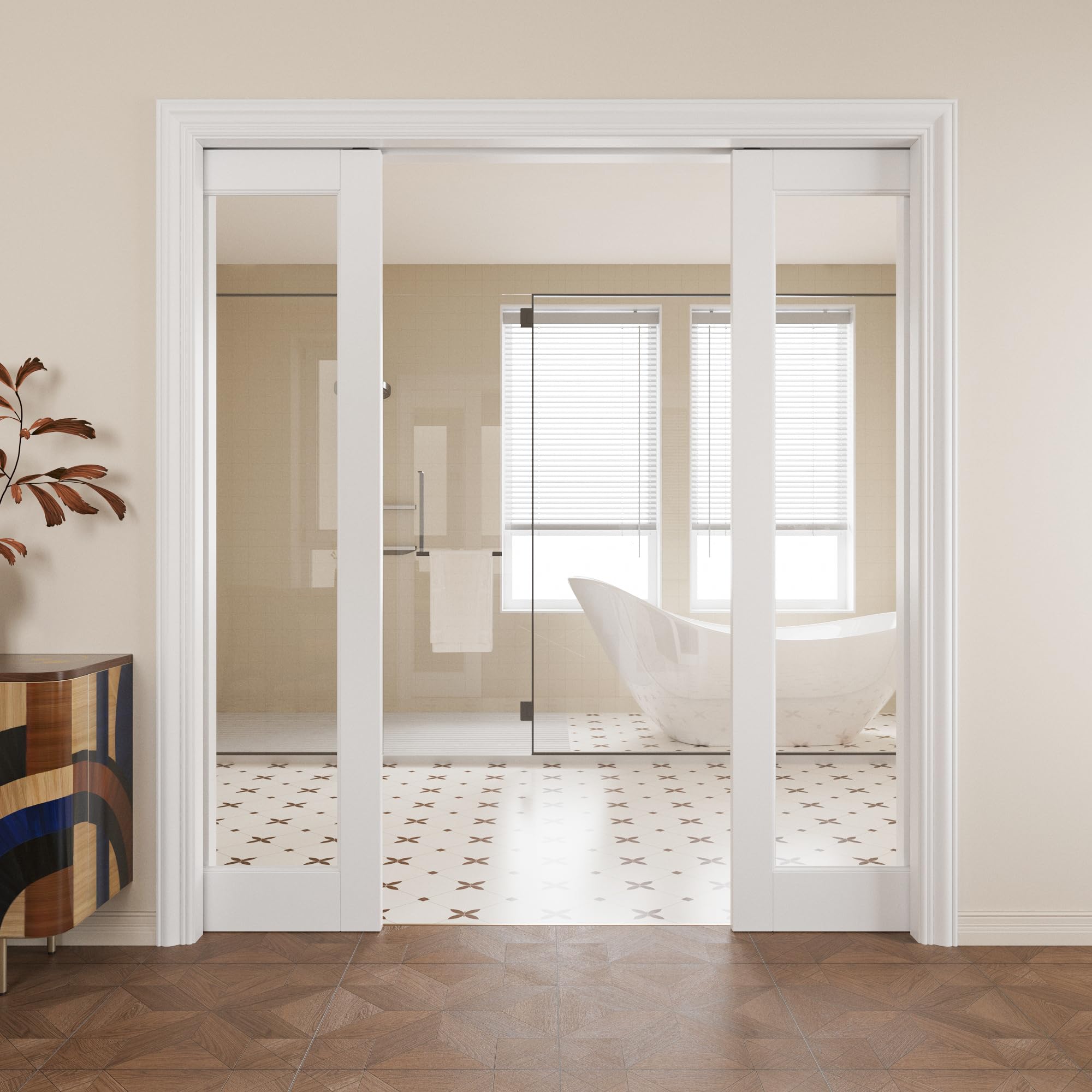 Pocket Door,1-Lite Clear Glass Doors,French 64x80 Sliding Door