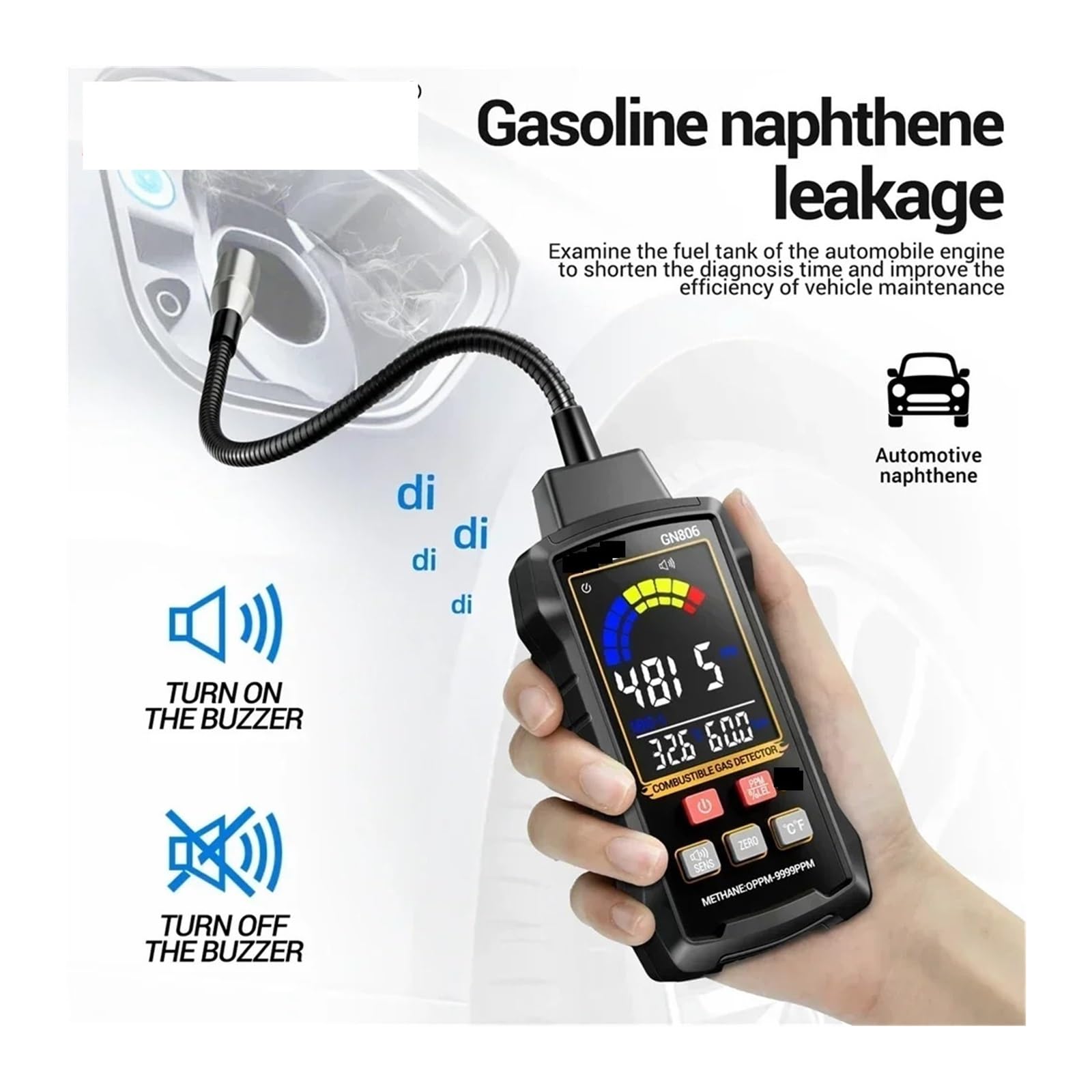 Detector de Gases, Detector de Fugas Gas, analizador, metano, inflamable, 9999 PPM, Combustible Natural, probador, Pantalla LCD, Alarma Sonora y Luminosa, LEL