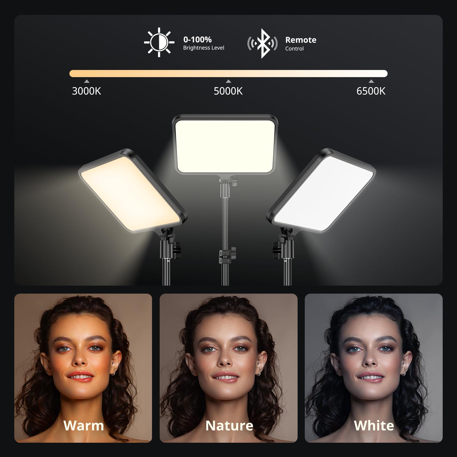 UBeesize 2 paneles de luz LED de vídeo con soporte de trípode de 160 cm, luz de vídeo LED de 13 pulgadas, regulable, 2500 – 8500 K, iluminación para grabación de vídeo de YouTube, fotos, transmisión