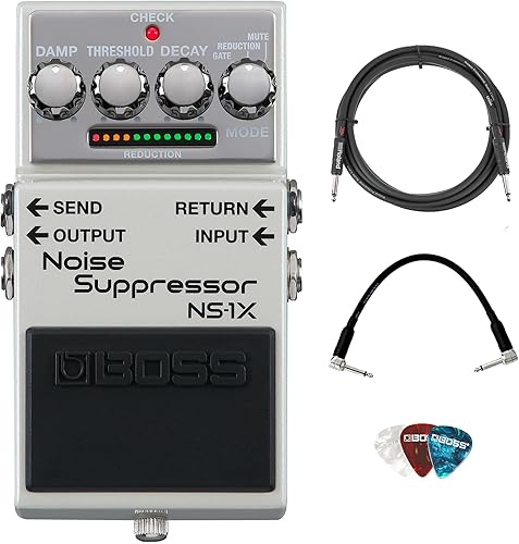 Miniatura 5 de Boss Paquete de supresor de ruido NS-2 con cable de instrumento Gearlux, cable de conexión y púas